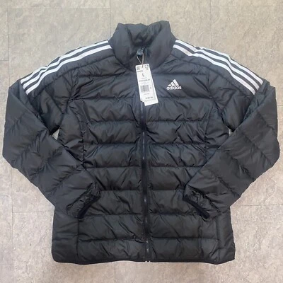 Adidas Essentials Down Puffer Jacket Women's Size Large Black White GH4593 NEW - Image 1 of 4