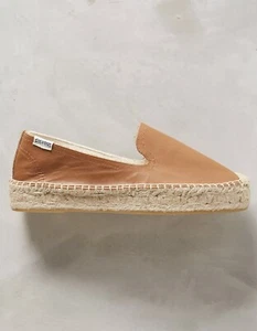Soludos Women’s Espadrilles Camel Brown Leather Summer Platform Slip On Sandal - Picture 1 of 5
