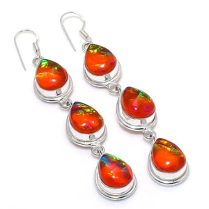 Australian Triplet Opal Gemstone 925 Silver Handmade Jewelry Earring 3.15" - Picture 1 of 3