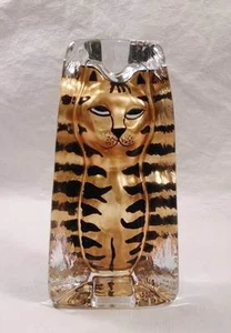 Lovely Sea Glas Bruk Kosta Sweden Glass Hand Painted Tiger Striped Cat Gold - CC - Picture 1 of 6