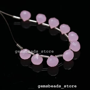 Cuentas facetadas superiores con forma de cebolla de cuarzo rosa de 9-10 mm 5 pares a juego - Imagen 1 de 8