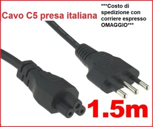 Cavo Alimentazione 1.5m tripolare C5 spina italiana Batteria Notebook Sped. 24h! - Imagen 1 de 1