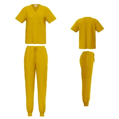 Unisex STRETCH Jogger Scrub Set Solid V-Neck Top Men Women Medical Nurse Uniform - Image 1 of 4