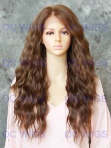 Long Wavy Lace Front/Top Human Hair Blend Wig Light Brown/Blonde EVEC 1C