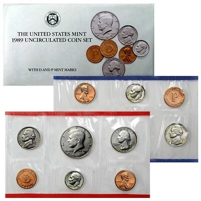 1989 P&D Mint Set Brilliant Uncirculated US with Envelope & COA (10 Coin Set) - Image 1 of 4