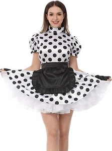 Niña Maid Sissy Blanco Satén Bloqueable Vestido Cosplay Disfraz CD/TV Hecho a medida - Imagen 1 de 6