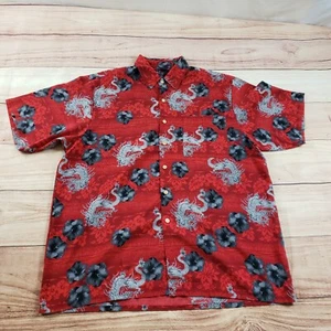 VINTAGE Sideout Shirt Mens Extra Large Red Gray Hawaiian Camp Dragon Adult Y2K - Picture 1 of 9