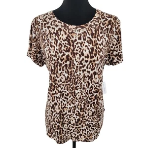 Banana Republic T Shirt Women's Large Cozy Slub Cotton Modal Animal Print NEW - Picture 1 of 9