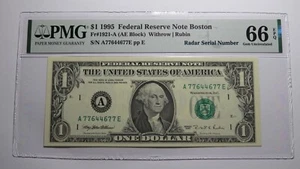 $1 1995 Radar Serial Number Federal Reserve Currency Bank Note Bill PMG UNC66EPQ - Picture 1 of 3