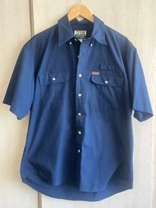 Woolrich Teton Button Up Mens M Navy Blue Short Sleeve Zipper Pocket 6210MW - Picture 1 of 8