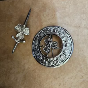 Vintage Estate Jewelry Scottish Celtic Thistle Pins 2 -3.1 Inches Excellent - Picture 1 of 3
