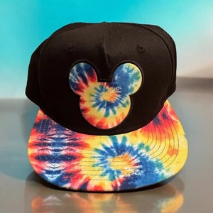 Disney Mickey Mouse Neff Flat Tie Dye Snap Back Adjustable Hat Black New - Picture 1 of 8