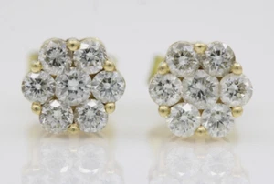 Icebox 18K Yellow Gold 1.5 TCW Natural Diamond Flower Cluster Stud Earrings - Picture 1 of 12