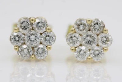 Icebox 18K Yellow Gold 1.5 TCW Natural Diamond Flower Cluster Stud Earrings - Image 1 of 4