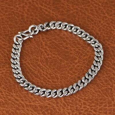 Pure 990 Fine Silver Chain Men Retro 6mm Curb Cuban Link Bracelet 21g/7.4inch - Image 1 of 4