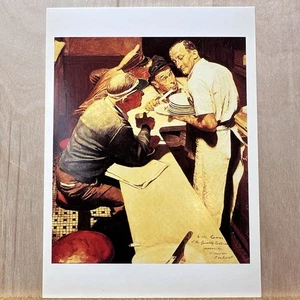 Norman Rockwell Listening For D Day Vintage Postal 1996 Hombres Cena Radio - Imagen 1 de 4