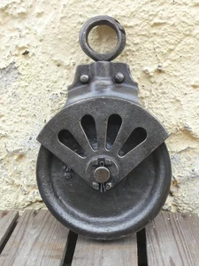 Antike Seilrolle Eisen Frankreich Ø15,5 cm Dunkelbraun Industrie Deko Vintage - Picture 1 of 8