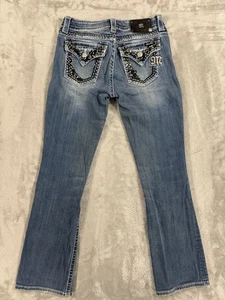 Miss Me Jeans Donna 26 Easy Boot Y2K Impreziosito Patta Tasche Bling Strass - Foto 1 di 20