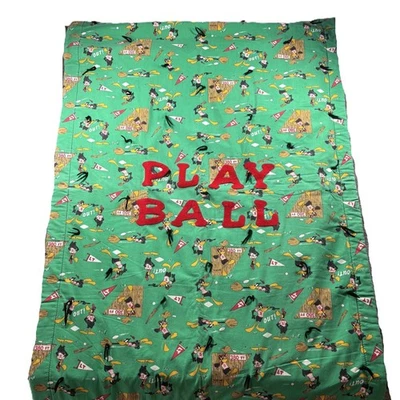 Manta deportiva vintage hecha a mano Looney Tunes pato Lucas edredón béisbol verde Foto 1 de 4