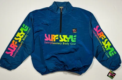 Vintage Surf Style Windbreaker Jacket Blue 1/2 Zip Up Retro Adult One Size NWT - Image 1 of 4
