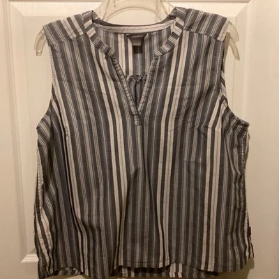 Camiseta sin mangas Eddie Bauer para mujer mezcla de algodón a rayas L ~ Usada en Excelente Condición Foto 1 de 4