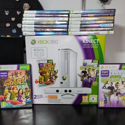 Microsoft Xbox 360 Slim Limited Edition Boxed  White + Kinect + GAMES BUNDLE - Image 1 of 4