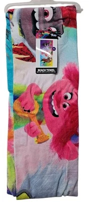 Toalla de playa Trolls World Tour grande 28" x 58" algodón nueva con etiquetas Foto 1 de 4
