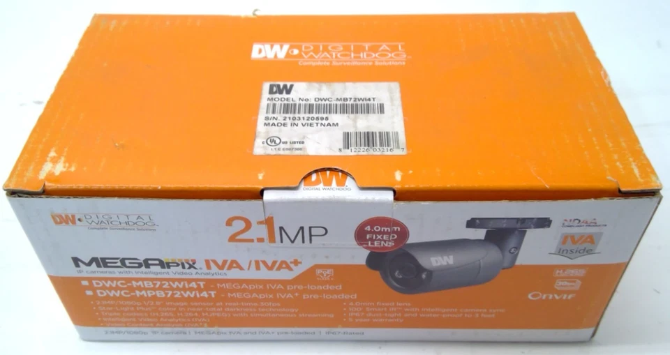 DIGITAL WATCHDOG DWC-MB72WI4T MEGAPIX IVA/IVA+ 2.1MP/1080P IP CAMERA - Image 1 of 4