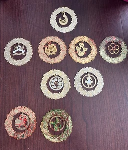 Vintage JR Watkins 12 Days Of Christmas Ornaments Gold Metall Die-Cut (3 fehlen) - Bild 1 von 4