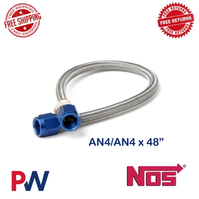 NOS Stainless Steel 4AN 4-foot Blue Braided Hose w/AN Fittings & Step-Ups - Image 1 of 2