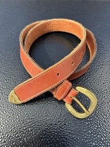 RARE Vintage Coach Western Brown/Tan Leather & Etched Brass Belt 3903 Medium - Picture 1 of 10