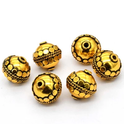 10 piezas cuentas redondas de 10 mm Bali chapadas en oro antiguo Foto 1 de 4
