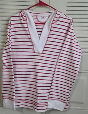 Anne Klein Sport Women's Pullover Red & white striped  Hoodie Size L large - Image 1 of 3