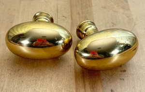 Pair of Antique Heavy Solid Brass Doorknobs, Egg Shape, 2.5"l - Picture 1 of 10