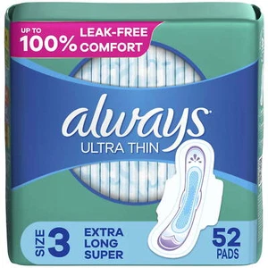 52 CT Always Ultra Thin Pads with Wings, Size 3, Extra Long Super Absorbency - Picture 1 of 9