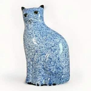 Blue, Black, & White Cat Kitty Sponge Painted Ceramic Bank - Picture 1 of 5