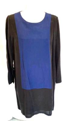 Madewell Centerpiece Silk Blend Dress Size Medium Color Block Black and Blue - Image 1 of 4