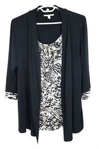 JM COLLECTION Women's Twinset Travel Knit Jacket Camouflage Black Size 1X Plus - Picture 1 of 14