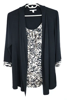 JM COLLECTION Women's Twinset Travel Knit Jacket Camouflage Black Size 1X Plus - Image 1 of 4