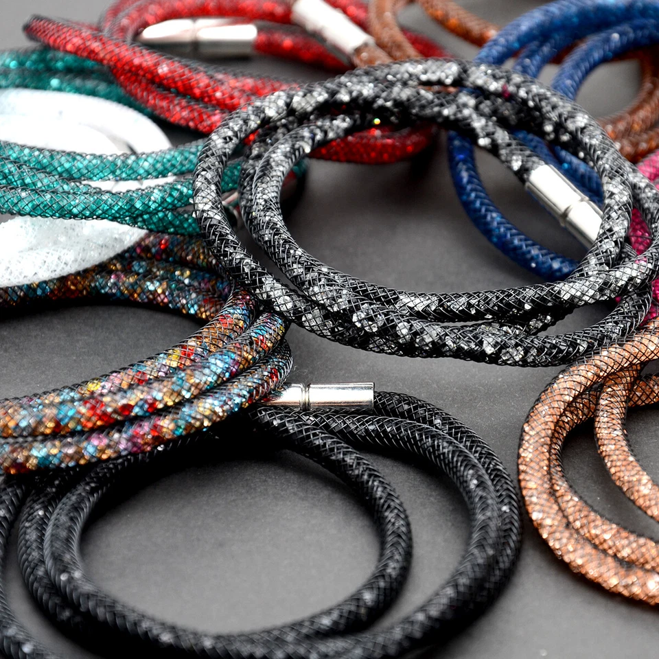 Wickelarmband Netzschlauch Damen Glitzer Strasssteine Magnetverschluss - Bild 1 von 1