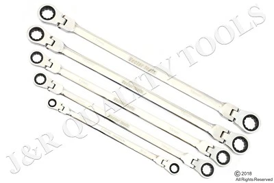 5pc Flex-Head Double Box End Ratcheting Wrenches CrV XL Design MM 8mm - 19mm  - Image 1 of 2