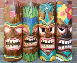 NEW DESIGN Carving Wooden TIKI MASK Small 50 cm Wall Decoration Multicoloured - Picture 1 of 9