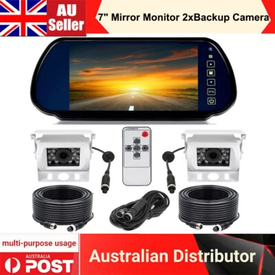 Caravan Rear View 4Pin Kit 7" Mirror Monitor Front Rear View Camera Night Vision - Image 1 of 4