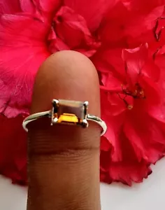 Natural Citrine Banquette Gemstone 925 Sterling Silver Rare Ring Size 6.5 US - Picture 1 of 9