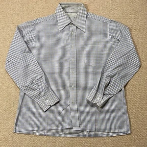 VINTAGE 70s Flannel Shirt Mens Large White Blue Checked Featherweight 1970s Mod - Picture 1 of 12