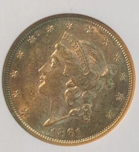 1861 $20 NGC MS61 Liberty Gold Double Eagle Civil War Date Rive d'Or Collection