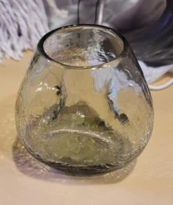Vintage Crackle Glass Smokey Gray Unique 3 Sided Shape 4" - Picture 1 of 4