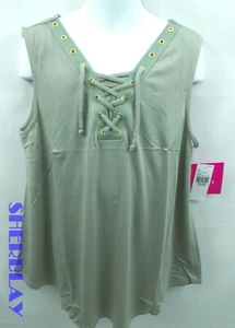 Amy Byer Girls Big Sleeveless Sneaker Shirt L / 14 Sage Desert Crepe Knit Solid - Picture 1 of 4