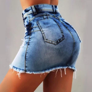 kurzer Rock für Damen Hüftumhängender Rock Neu High Waist Reißverschluss Denim - Bild 1 von 10