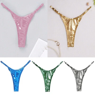 Kurzes Höschen T-Rücken G-String Metallisch Niedrige Taille Glänzend Solide  / - Bild 1 von 4